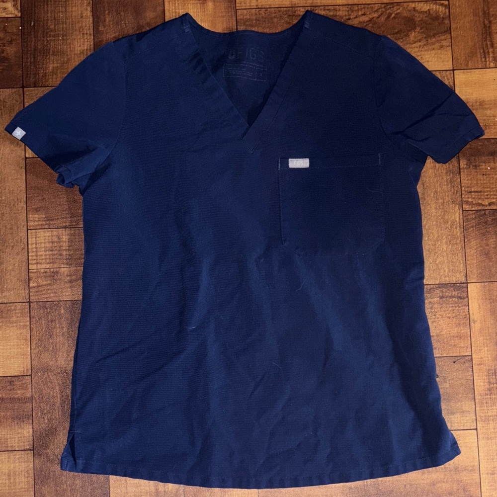 Figs Navy Blue V-Neck Scrub Top